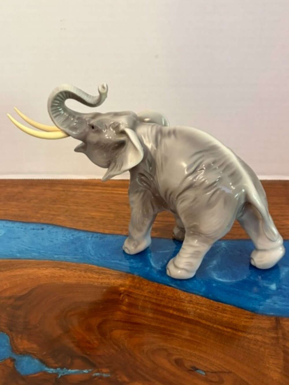 Royal Dux Bohemia 9" Long Trunk Up Gray Elephant Figurine